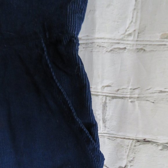 Vintage 1970s Blue Corduroy Gaucho Pants/Culotte Overalls With Floral Bib - Picture 6 of 8